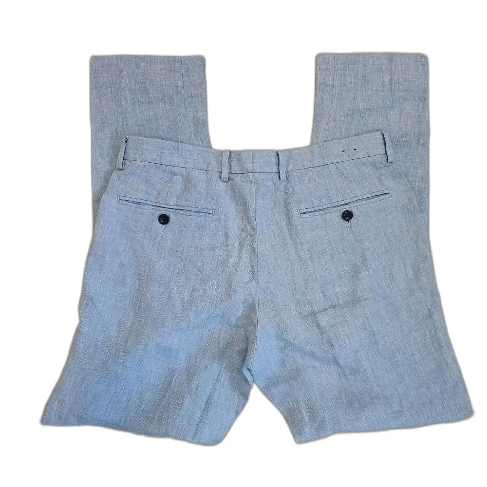 J.Crew Bowery Slim Fit, Baird McNutt Irish Linen Pants (Men’s 30x30 Blue) Preppy